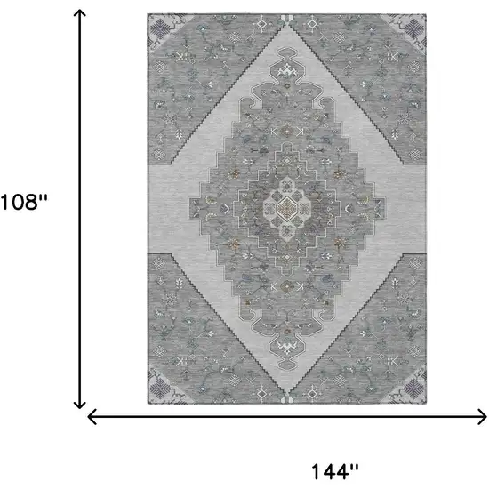 Gray And Silver Geometric Washable Indoor Outdoor Area Rug Photo 9