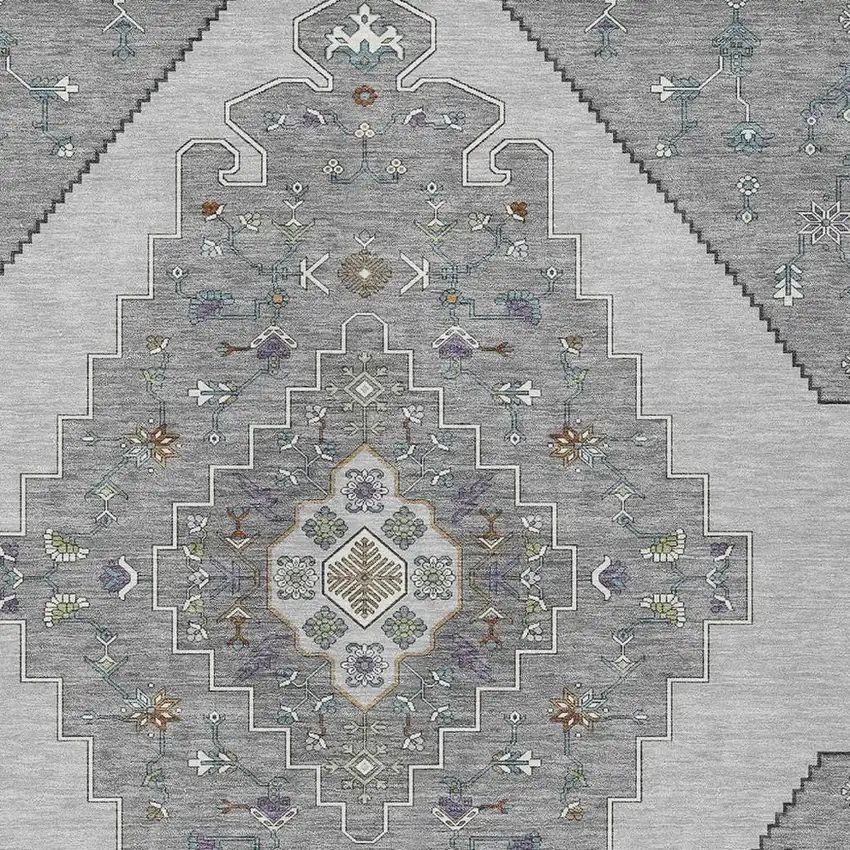 Gray And Silver Geometric Washable Indoor Outdoor Area Rug Photo 2