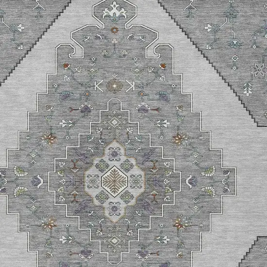 Gray And Silver Geometric Washable Indoor Outdoor Area Rug Photo 2