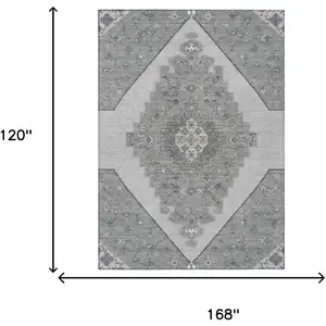 Photo of Gray And Silver Geometric Washable Indoor Outdoor Area Rug