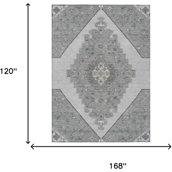 Gray And Silver Geometric Washable Indoor Outdoor Area Rug Photo 9