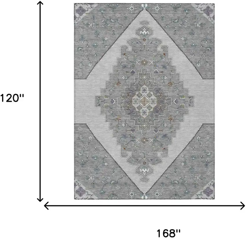Gray And Silver Geometric Washable Indoor Outdoor Area Rug Photo 9