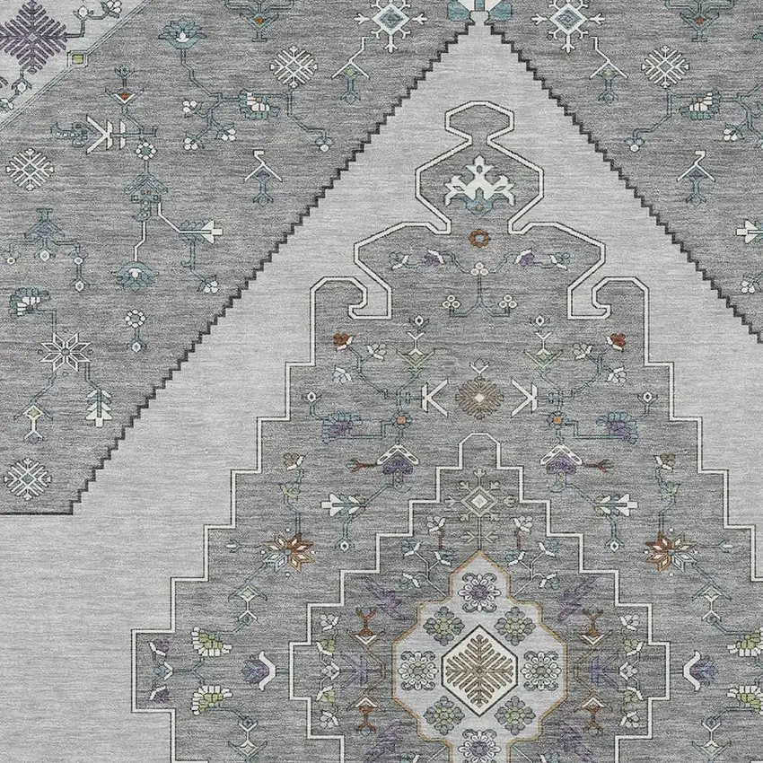 Gray And Silver Geometric Washable Indoor Outdoor Area Rug Photo 3