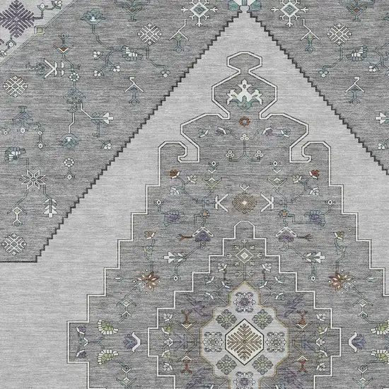 Gray And Silver Geometric Washable Indoor Outdoor Area Rug Photo 3