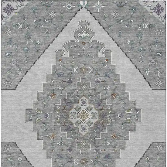 Gray And Silver Geometric Washable Indoor Outdoor Area Rug Photo 2