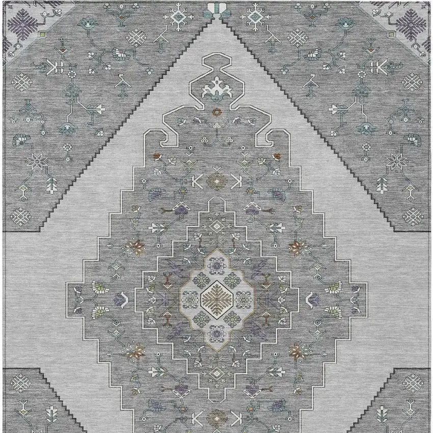 Gray And Silver Geometric Washable Indoor Outdoor Area Rug Photo 2