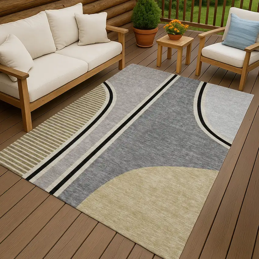 Gray And Silver Geometric Washable Indoor Outdoor Area Rug Photo 7