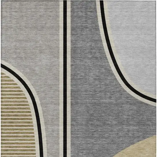 Gray And Silver Geometric Washable Indoor Outdoor Area Rug Photo 3