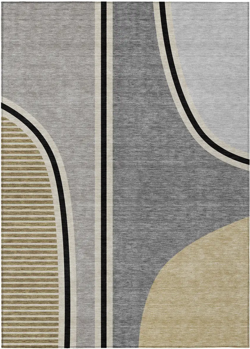 Gray And Silver Geometric Washable Indoor Outdoor Area Rug Photo 1