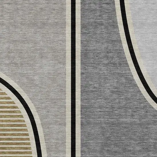 Gray And Silver Geometric Washable Indoor Outdoor Area Rug Photo 2