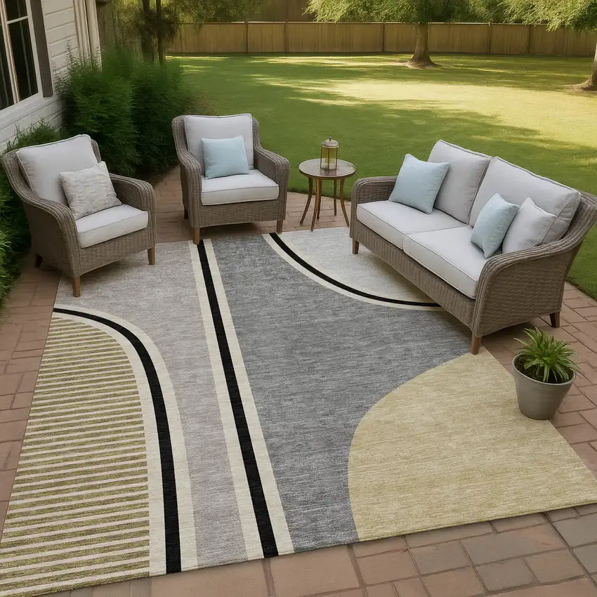 Gray And Silver Geometric Washable Indoor Outdoor Area Rug Photo 4