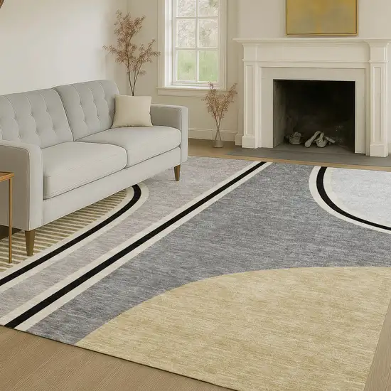 Gray And Silver Geometric Washable Indoor Outdoor Area Rug Photo 6