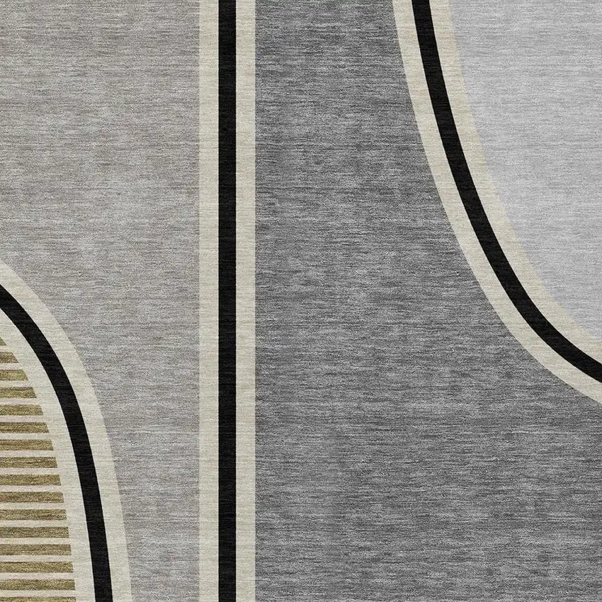 Gray And Silver Geometric Washable Indoor Outdoor Area Rug Photo 2
