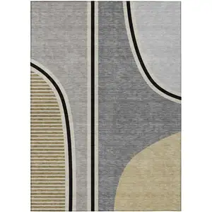 Photo of Gray And Silver Geometric Washable Indoor Outdoor Area Rug