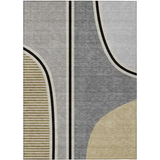 Gray And Silver Geometric Washable Indoor Outdoor Area Rug Photo 1