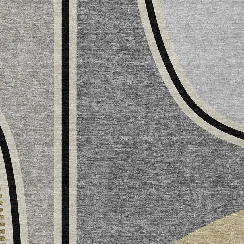 Gray And Silver Geometric Washable Indoor Outdoor Area Rug Photo 2