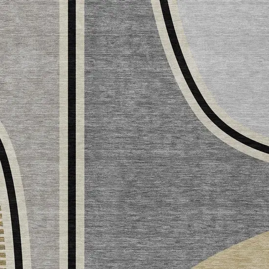 Gray And Silver Geometric Washable Indoor Outdoor Area Rug Photo 2