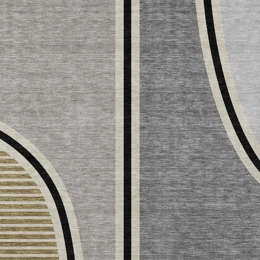 Gray And Silver Geometric Washable Indoor Outdoor Area Rug Photo 2