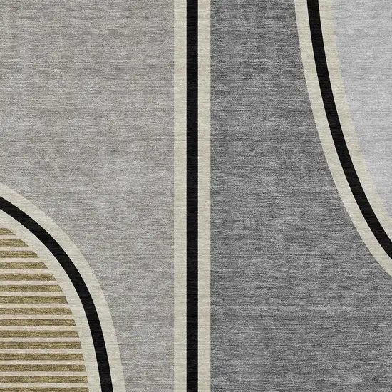 Gray And Silver Geometric Washable Indoor Outdoor Area Rug Photo 2