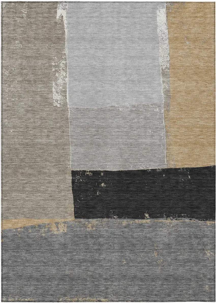 Gray And Silver Geometric Washable Indoor Outdoor Area Rug Photo 1