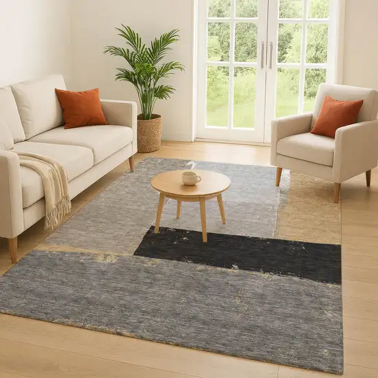 Gray And Silver Geometric Washable Indoor Outdoor Area Rug Photo 5
