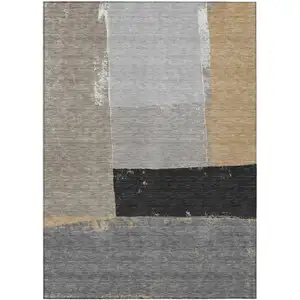 Photo of Gray And Silver Geometric Washable Indoor Outdoor Area Rug