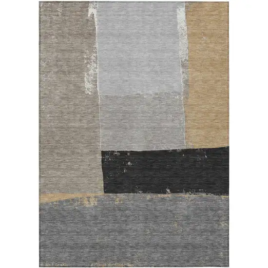 Gray And Silver Geometric Washable Indoor Outdoor Area Rug Photo 1