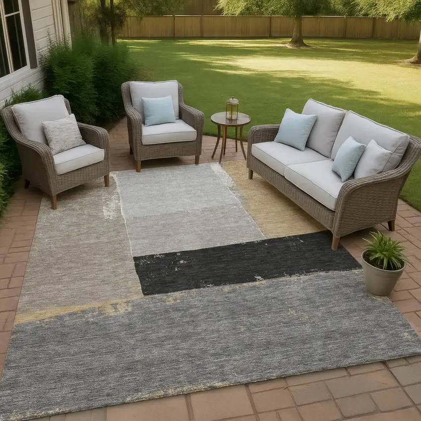 Gray And Silver Geometric Washable Indoor Outdoor Area Rug Photo 4
