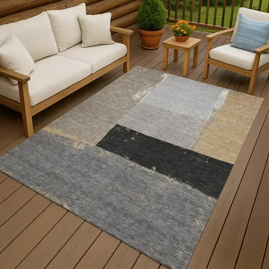 Gray And Silver Geometric Washable Indoor Outdoor Area Rug Photo 7