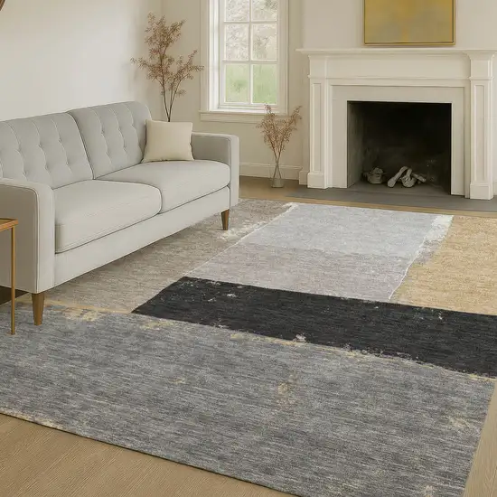 Gray And Silver Geometric Washable Indoor Outdoor Area Rug Photo 6
