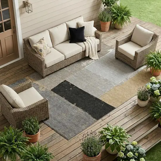 Gray And Silver Geometric Washable Indoor Outdoor Area Rug Photo 1