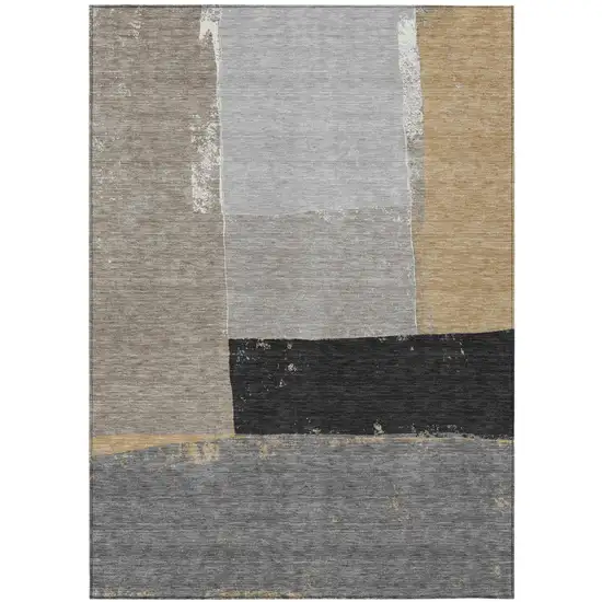 Gray And Silver Geometric Washable Indoor Outdoor Area Rug Photo 2