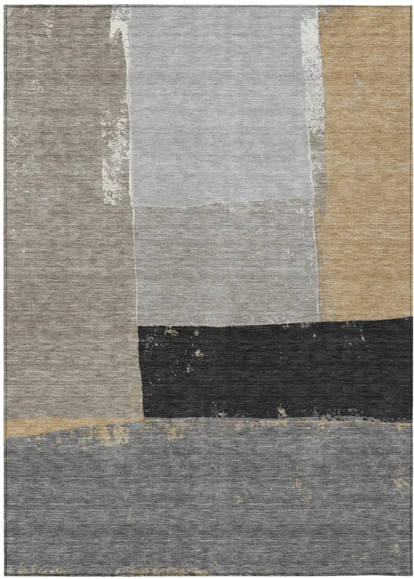 Gray And Silver Geometric Washable Indoor Outdoor Area Rug Photo 2