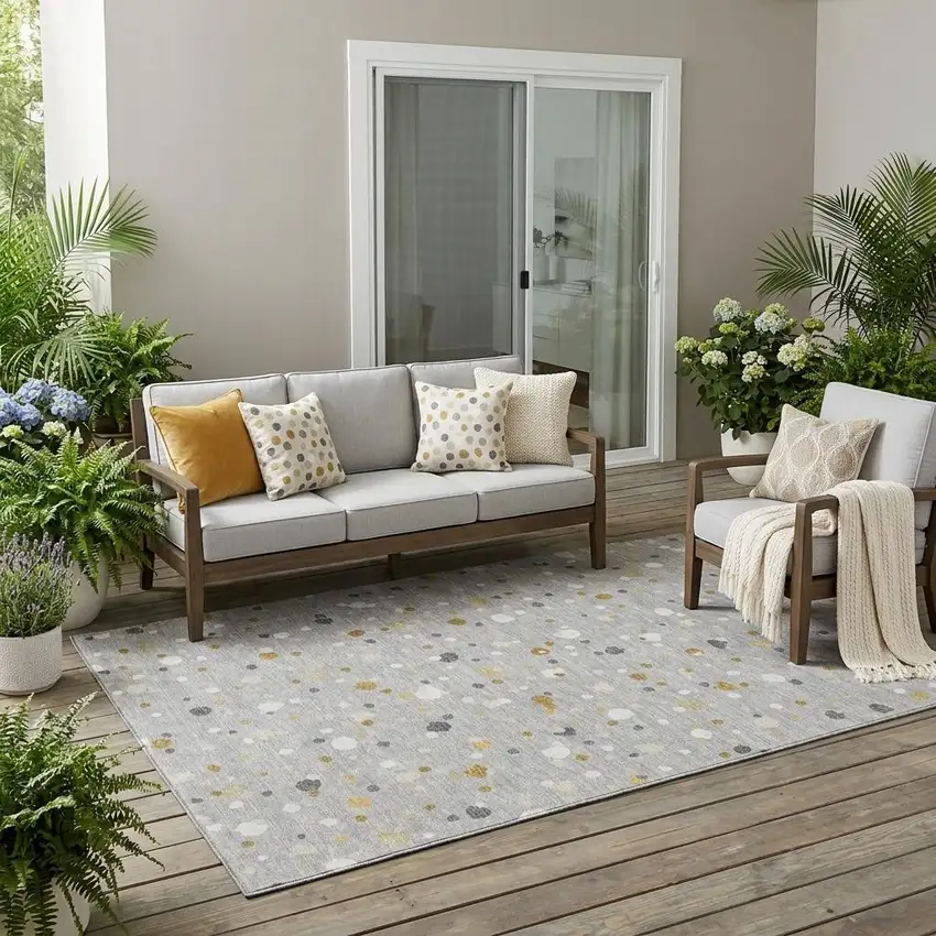 Gray And Silver Geometric Washable Indoor Outdoor Area Rug Photo 1