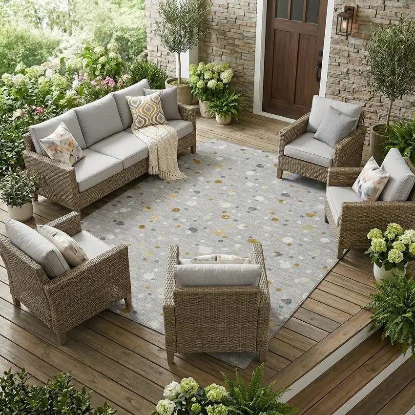 Gray And Silver Geometric Washable Indoor Outdoor Area Rug Photo 1