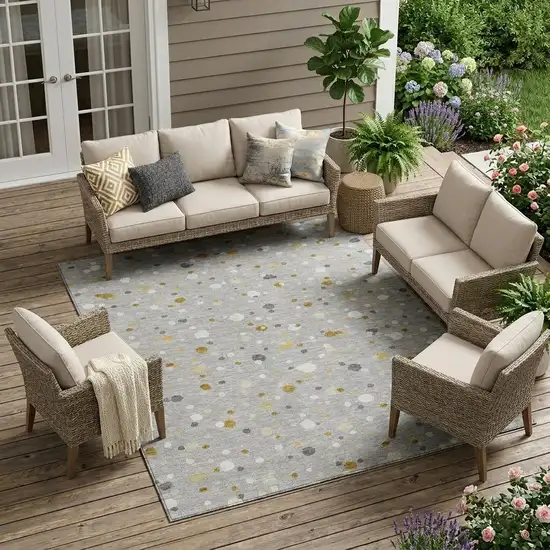 Gray And Silver Geometric Washable Indoor Outdoor Area Rug Photo 1