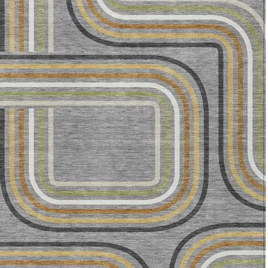 Gray And Silver Geometric Washable Indoor Outdoor Area Rug Photo 3
