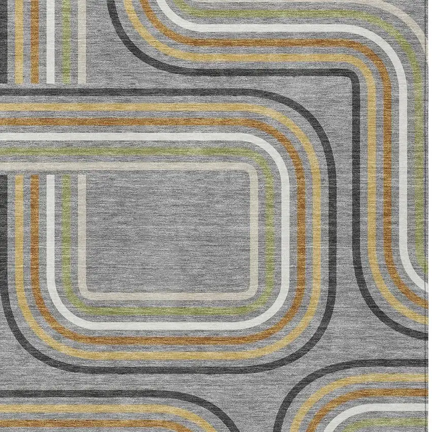 Gray And Silver Geometric Washable Indoor Outdoor Area Rug Photo 3