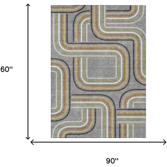 Gray And Silver Geometric Washable Indoor Outdoor Area Rug Photo 7