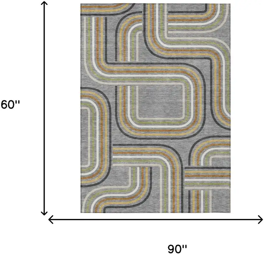 Gray And Silver Geometric Washable Indoor Outdoor Area Rug Photo 7