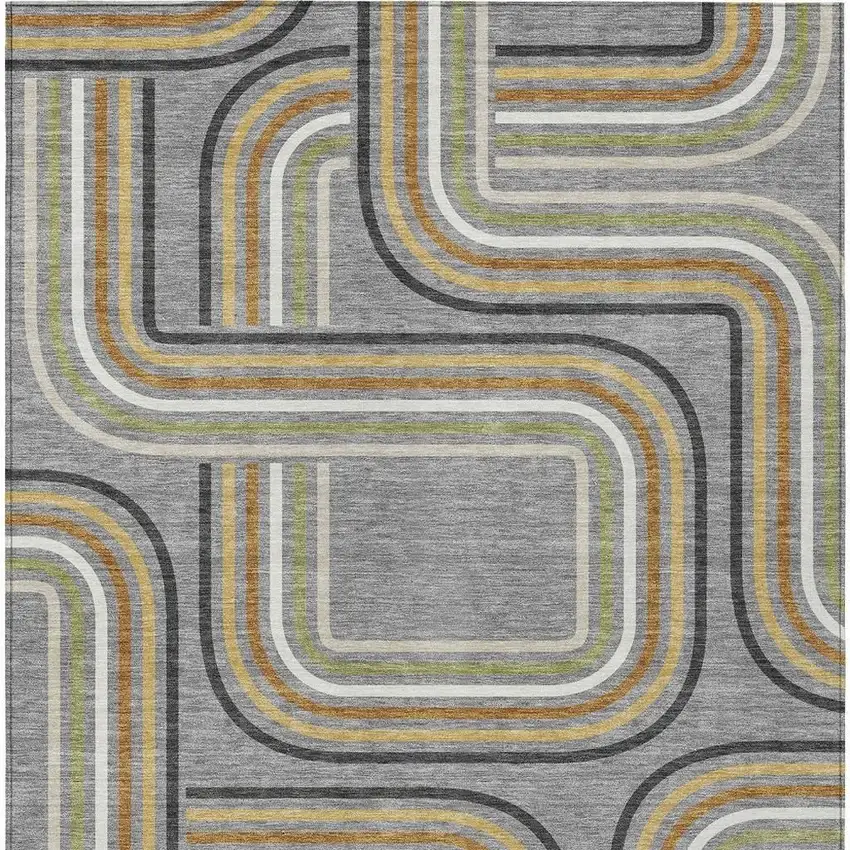 Gray And Silver Geometric Washable Indoor Outdoor Area Rug Photo 4