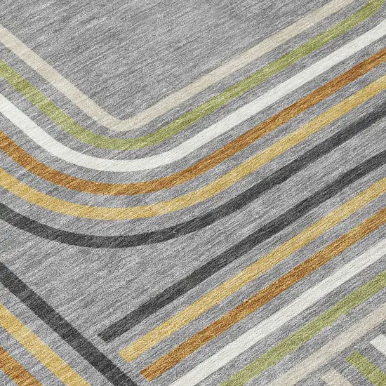 Gray And Silver Geometric Washable Indoor Outdoor Area Rug Photo 6