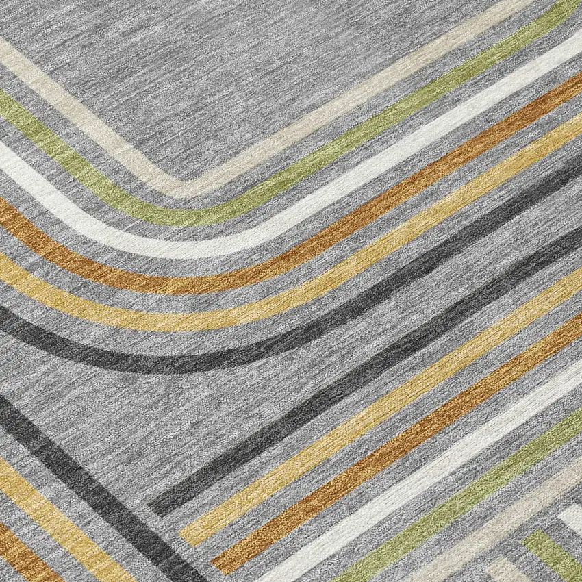 Gray And Silver Geometric Washable Indoor Outdoor Area Rug Photo 6