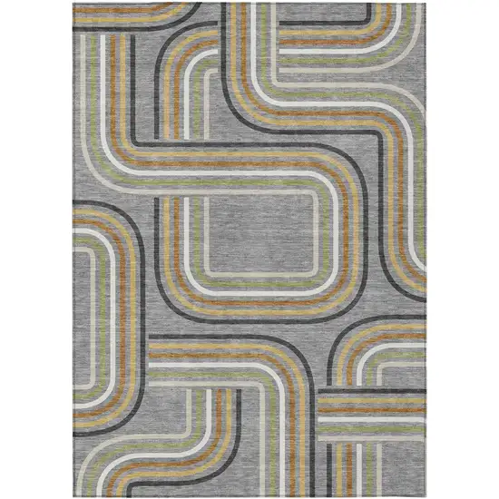 Gray And Silver Geometric Washable Indoor Outdoor Area Rug Photo 2