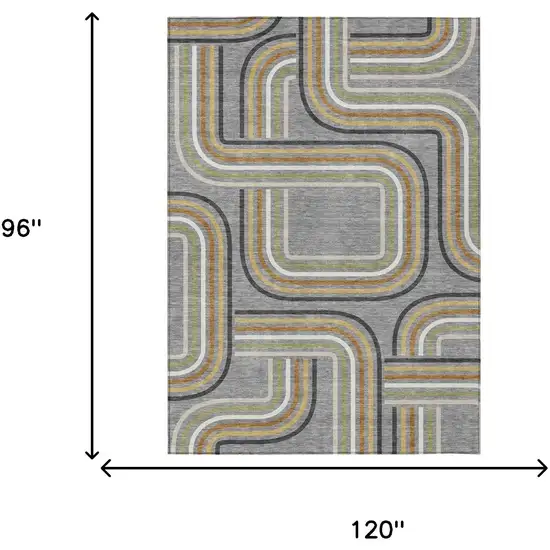 Gray And Silver Geometric Washable Indoor Outdoor Area Rug Photo 7