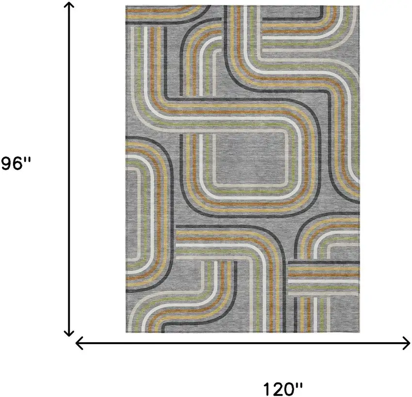 Gray And Silver Geometric Washable Indoor Outdoor Area Rug Photo 7