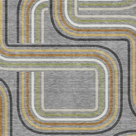 Gray And Silver Geometric Washable Indoor Outdoor Area Rug Photo 3