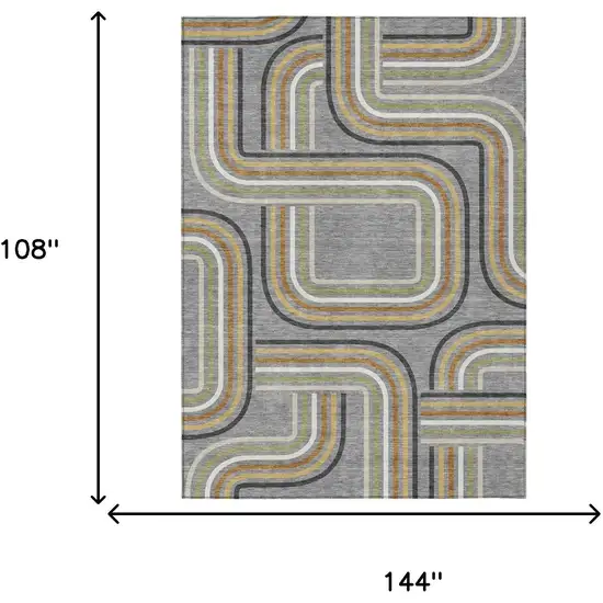 Gray And Silver Geometric Washable Indoor Outdoor Area Rug Photo 7