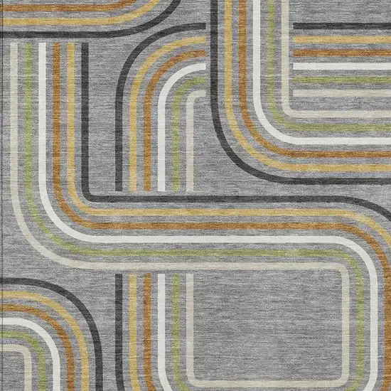 Gray And Silver Geometric Washable Indoor Outdoor Area Rug Photo 3