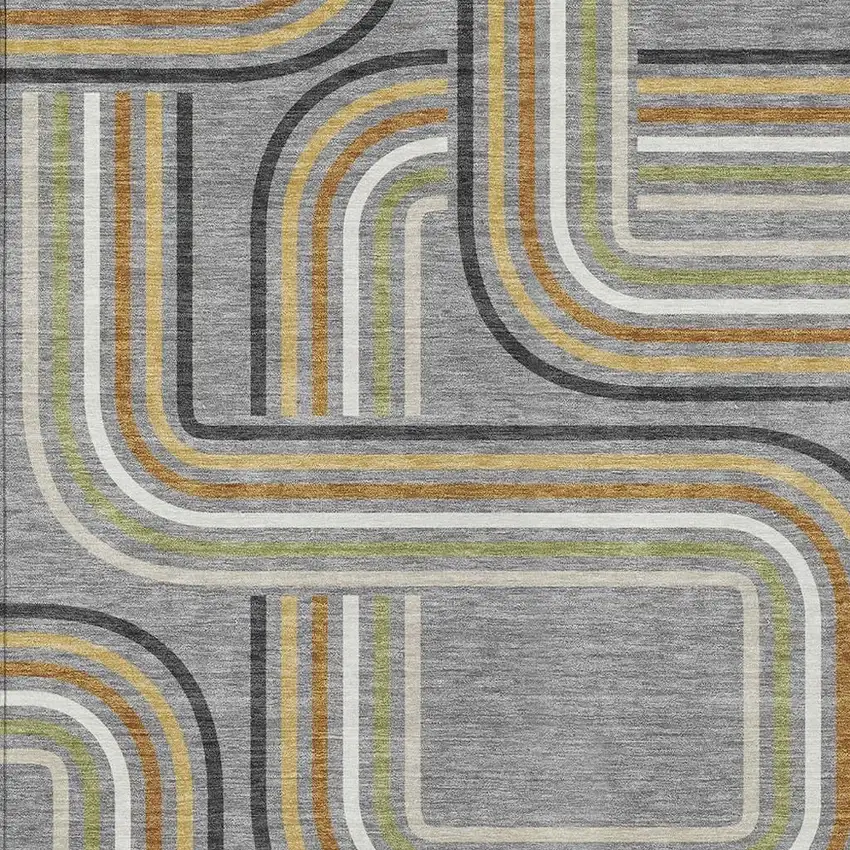 Gray And Silver Geometric Washable Indoor Outdoor Area Rug Photo 3